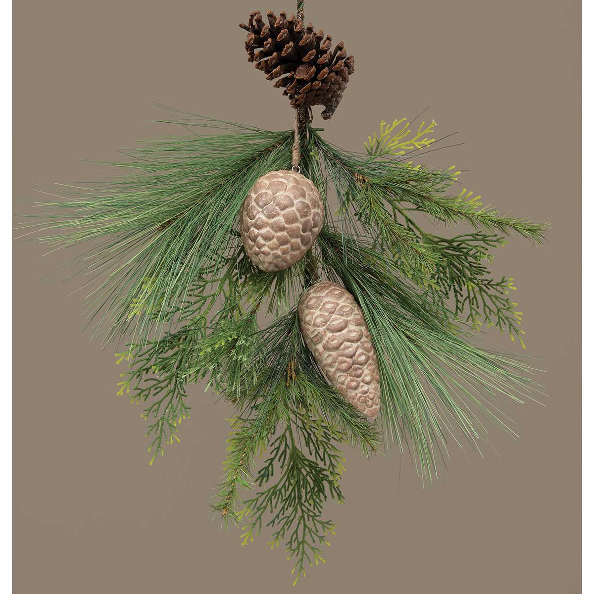 ORN FOREST PINECONE 2 ASSORTED 2.5/3IN X 5.5/4IN TAN/WHITE - Click Image to Close