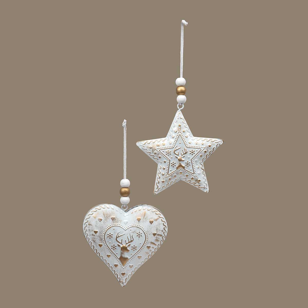 ORNAMENT STAR/HEART 2 ASSORTED 3.5IN X .5IN X 3.5IN/3.75IN WHITE - Click Image to Close