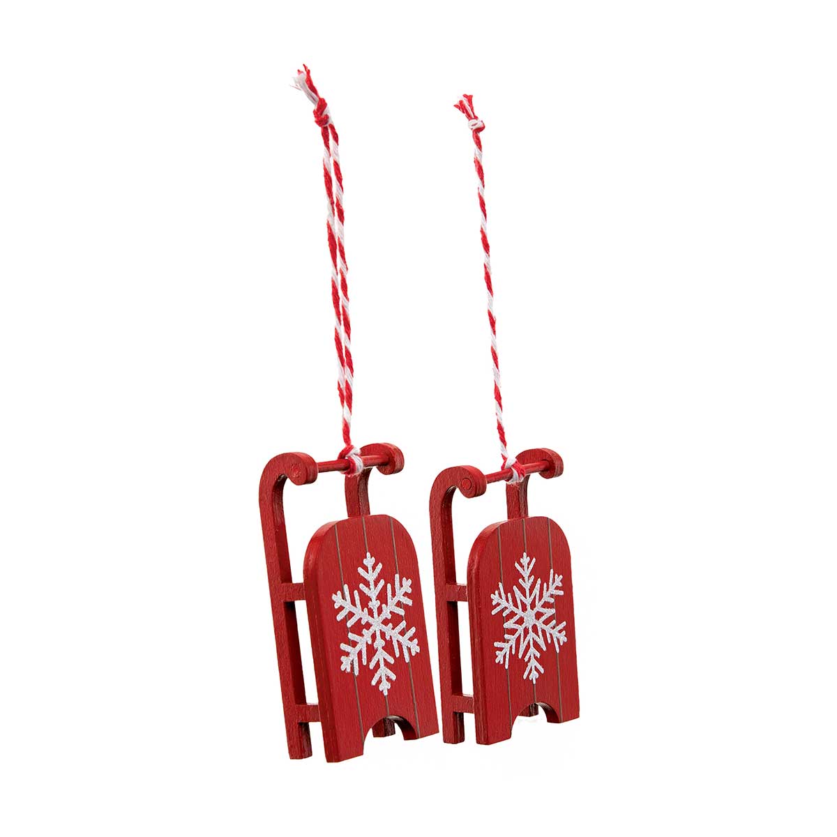 ORN HOLIDAY SLED 2 ASSORTED SMALL 1.5IN X .75IN X 3IN RED/WHITE