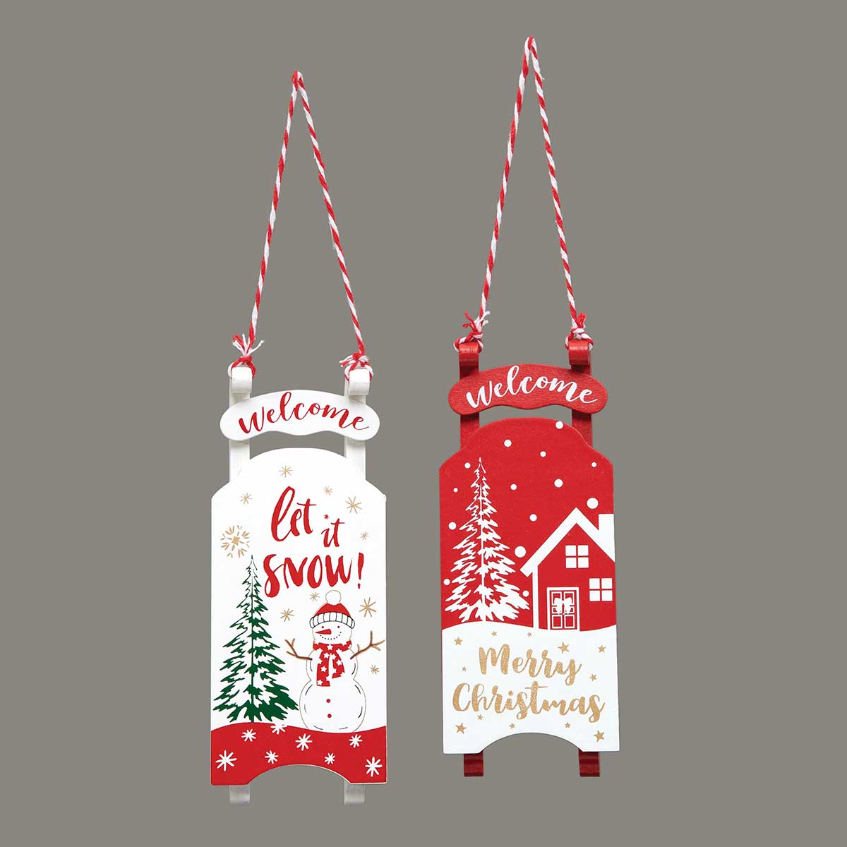ORNAMENT SLED 2 ASSORTED 2.5IN X 1IN X 6IN RED/WHITE - Click Image to Close