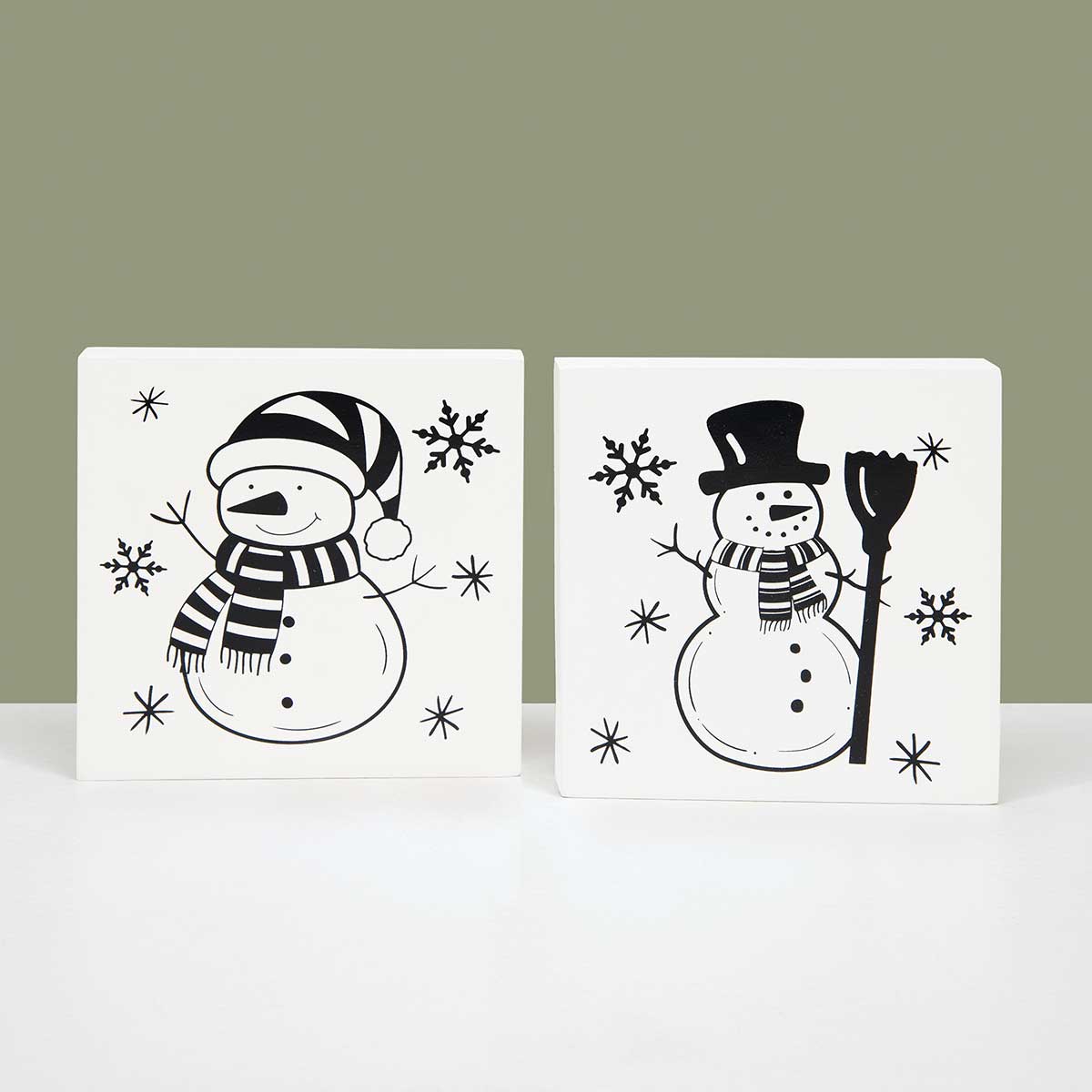 BLOCK SNOWMAN 2 ASSORTED 4.75IN X .75IN X 4.75IN BLACK/WHITE - Click Image to Close
