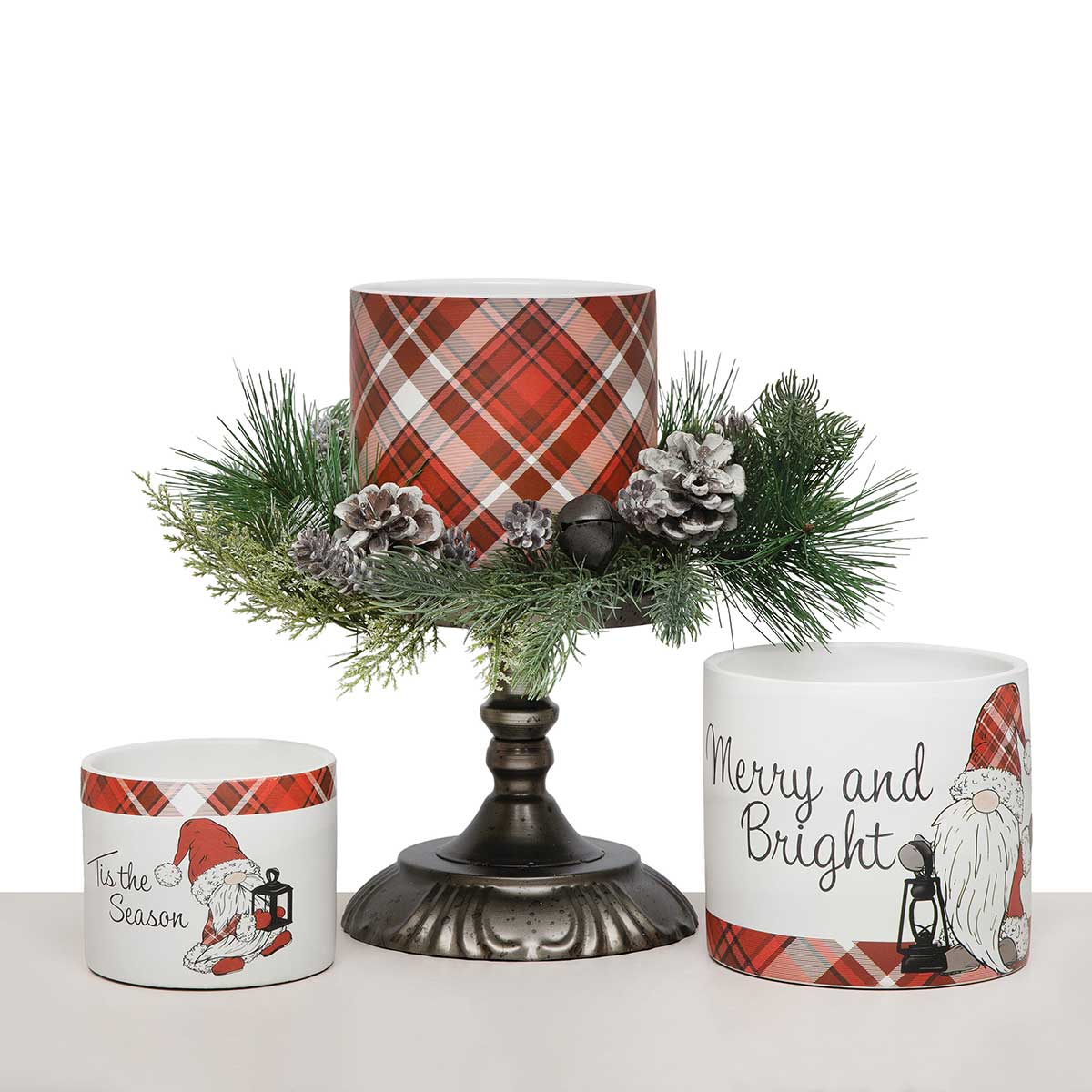 POT CHRISTMAS PLAID LARGE 5.25IN X 4.75IN CERAMIC - Click Image to Close