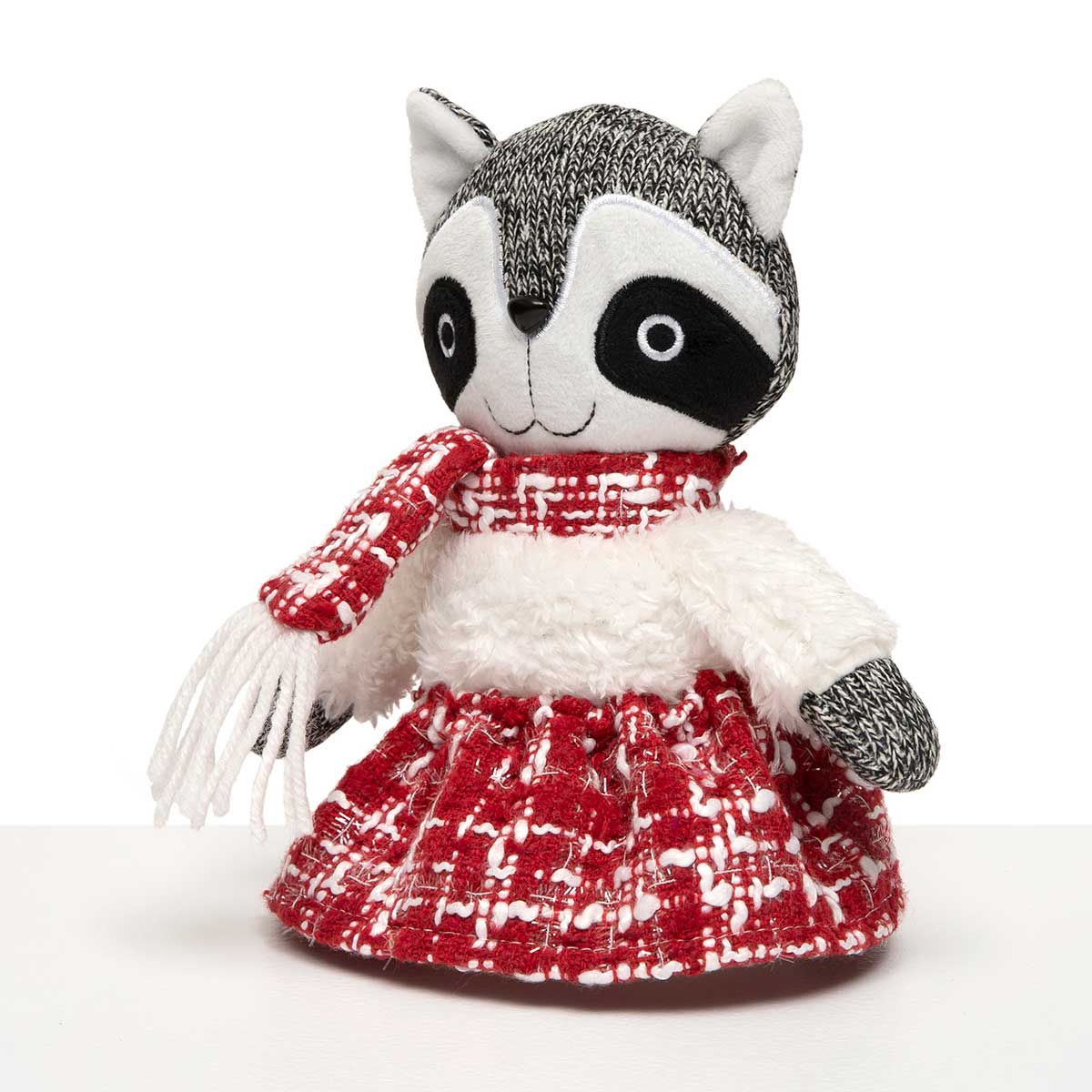 RACCOON WINTER CRITTER GIRL 6IN X 8IN RED/WHITE/GREY - Click Image to Close