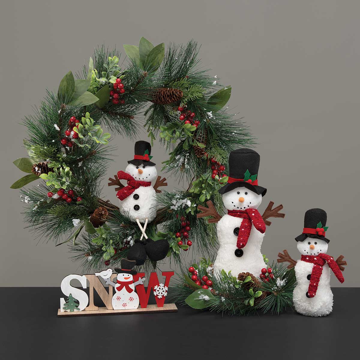 SNOWMAN SAM WITH BRAID LEGS 6IN X 3IN X 13IN WHITE/BK/RED - Click Image to Close