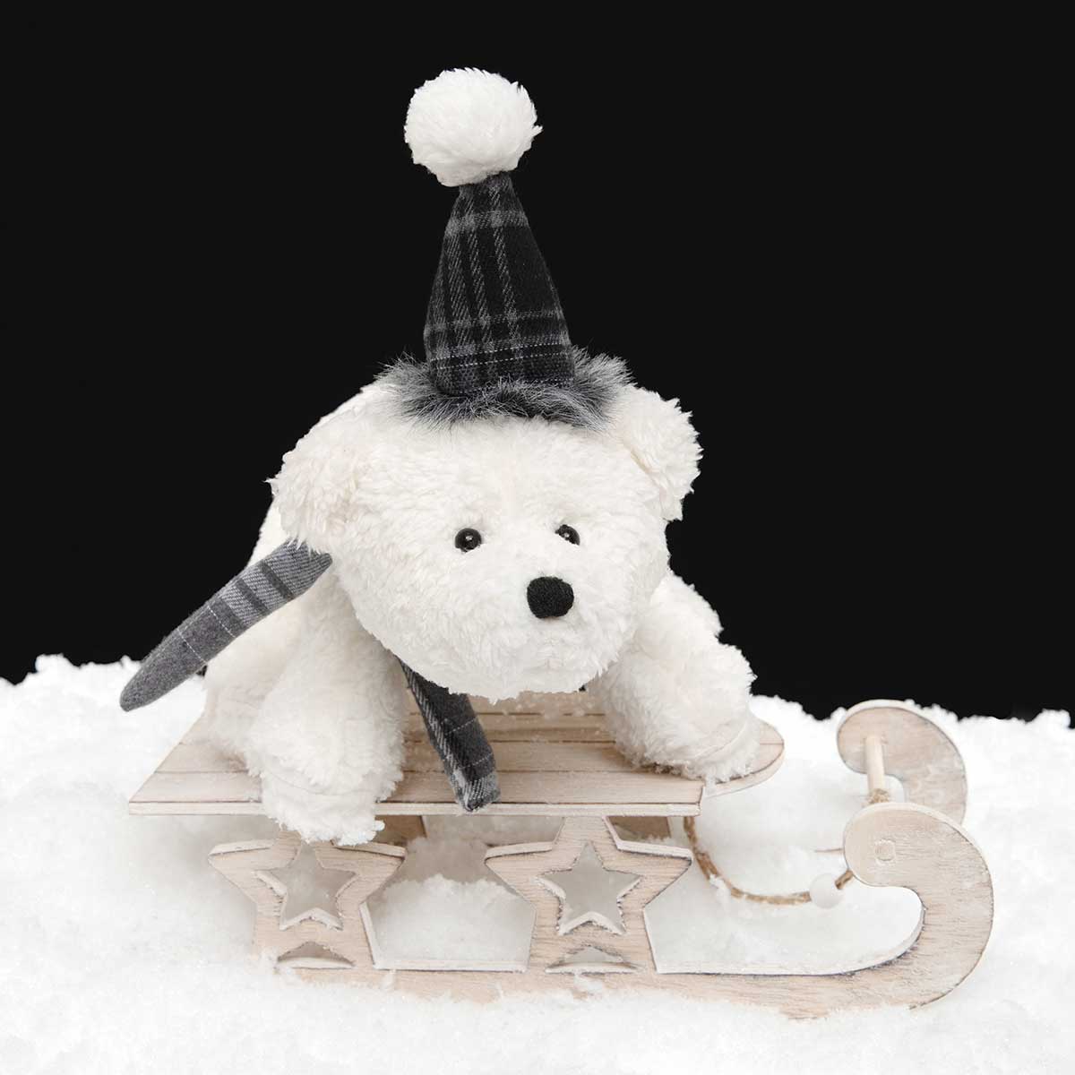 POLAR BEAR WITH HAT AND SCARF 6.5IN X 10.5IN X 9IN WHITE/GREY/BL