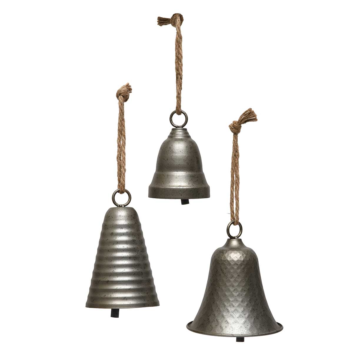 BELL COLONIAL RIBBED PEWTER 4.5IN X 7IN WITH ROPE HANGER