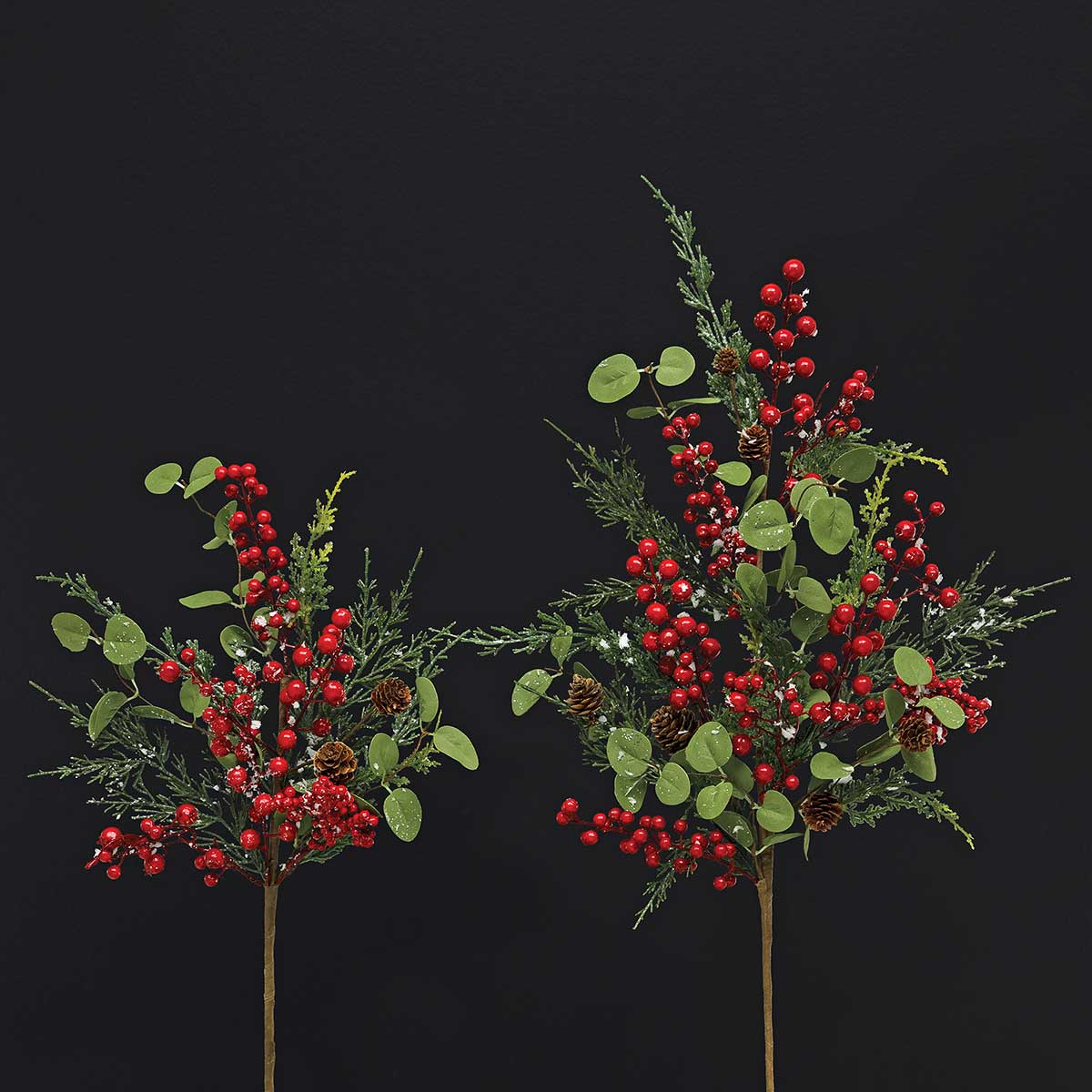 FROSTED RED BERRY/EUCALYPTUS SPRAY WITH MINI PINECONES