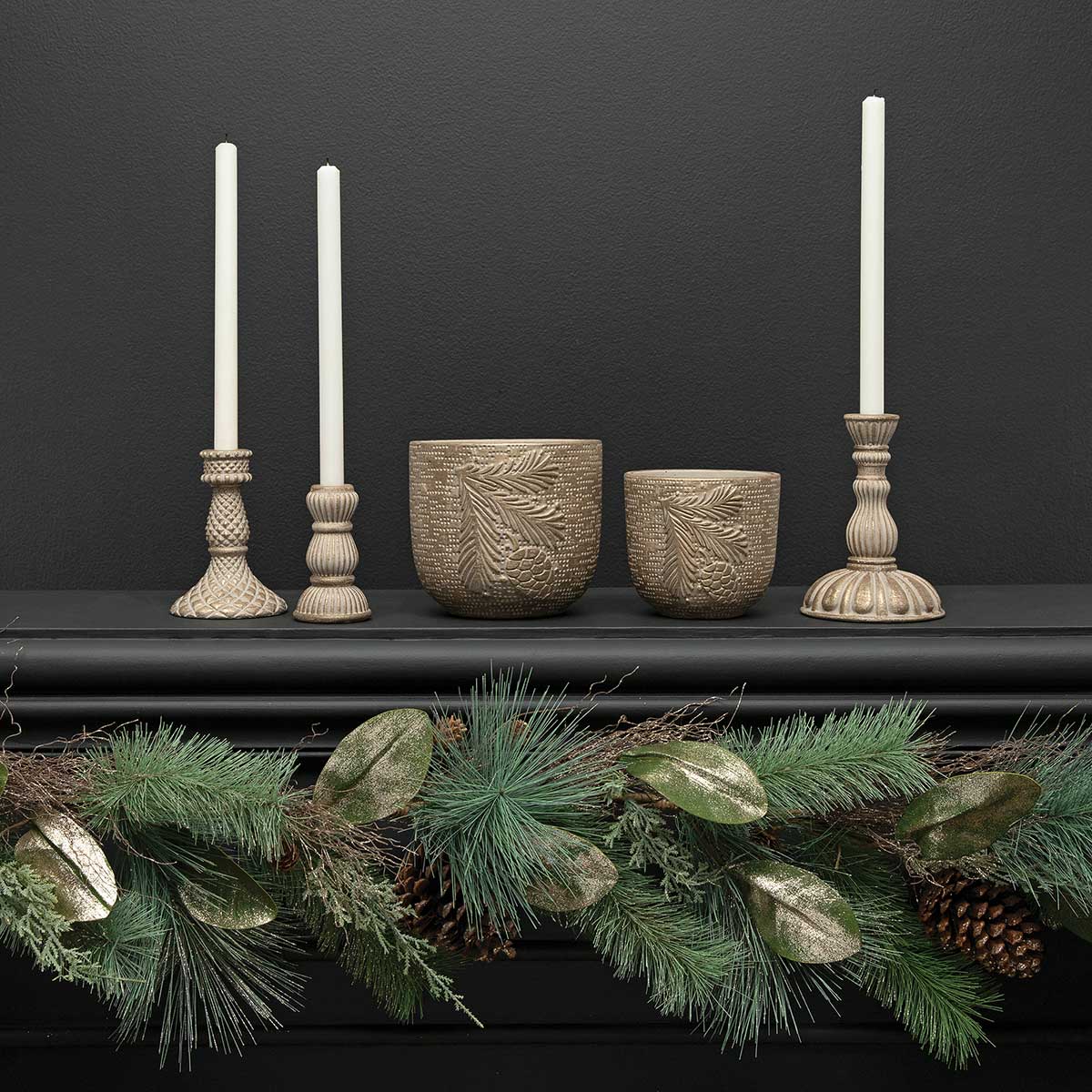BRUSHED CONCRETE CANDLEHOLDER GOLD/BEIGE SMALL - Click Image to Close