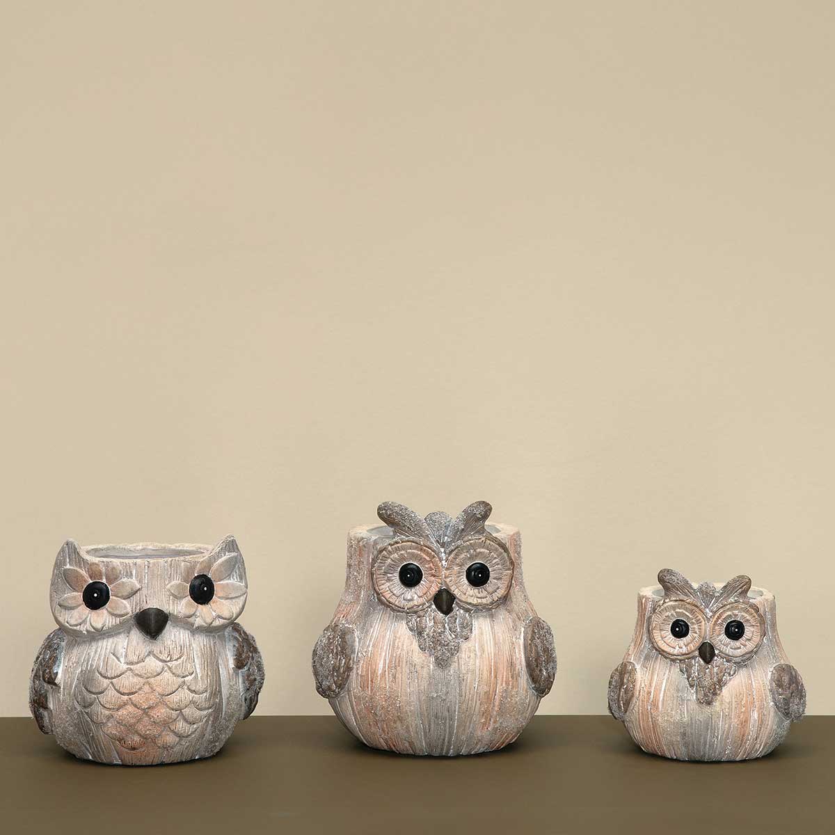 OLLIE FROSTED CERAMIC OWL POT CREAM/BROWN WITH MICA LG