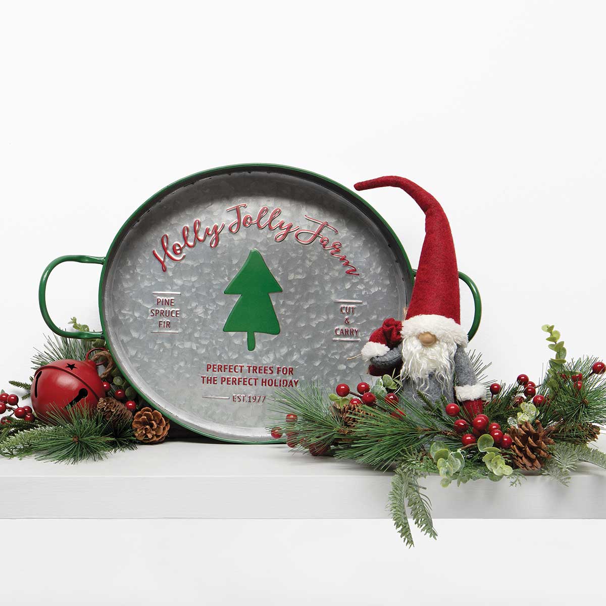 TRAY HOLLY JOLLY FARM 20.75IN X 14IN X 2.5IN METAL - Click Image to Close