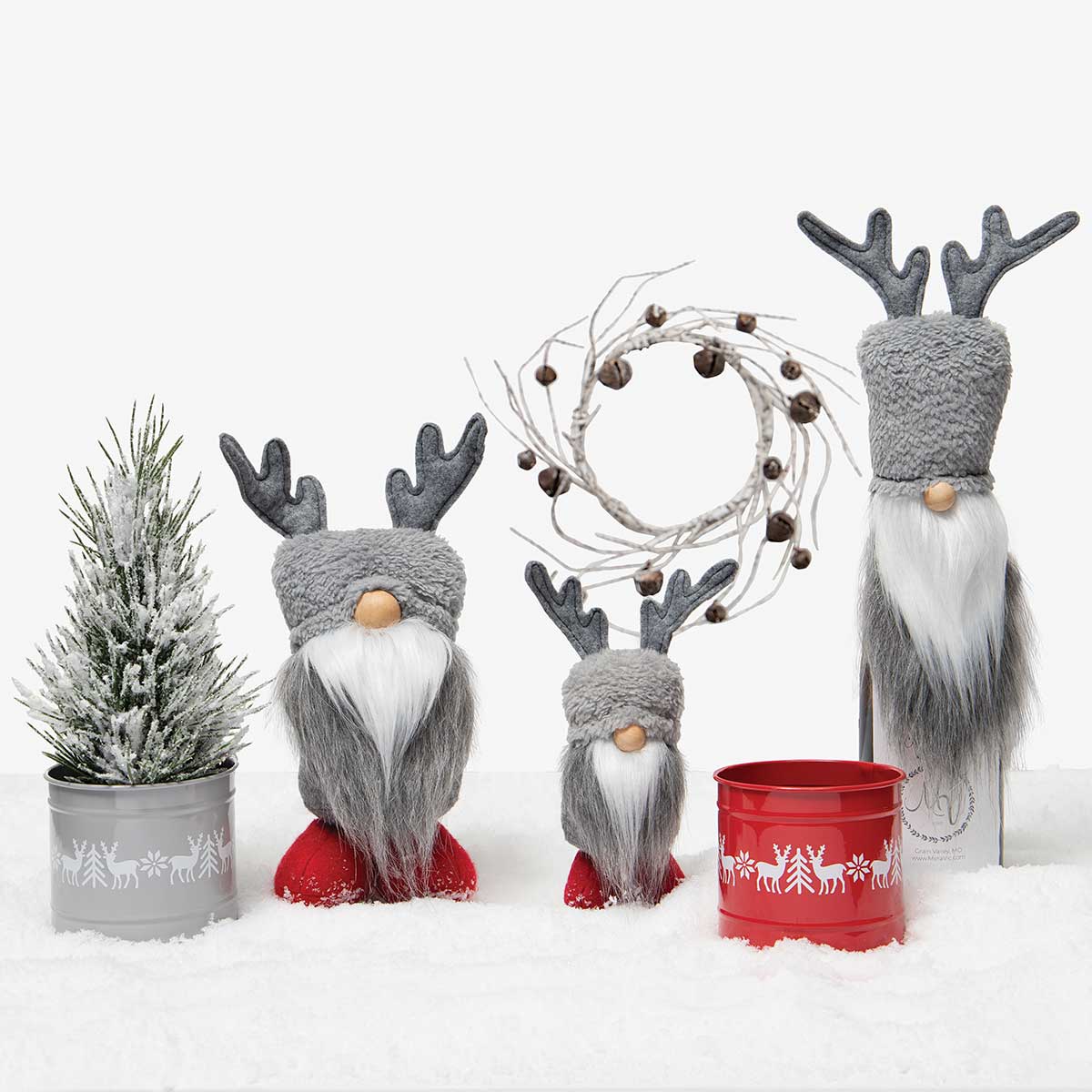 !RUDI REINDEER GNOME BOTTLE TOPPER GREY WITH WIRED ANTLERS