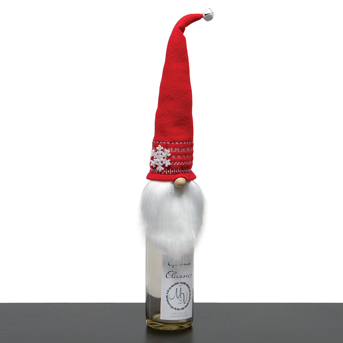 b50 BOTTLE TOPPER GNOME SNOWFLAKE 4IN X 16IN POLYESTER