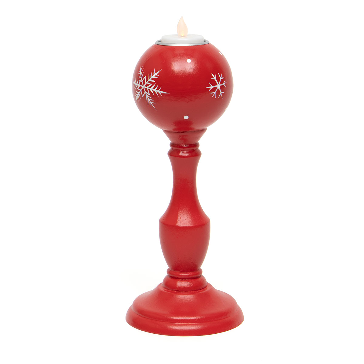 !SWEDISH BALL CANDLEHOLDER RED/WHITE WITH SNOWFLAKES