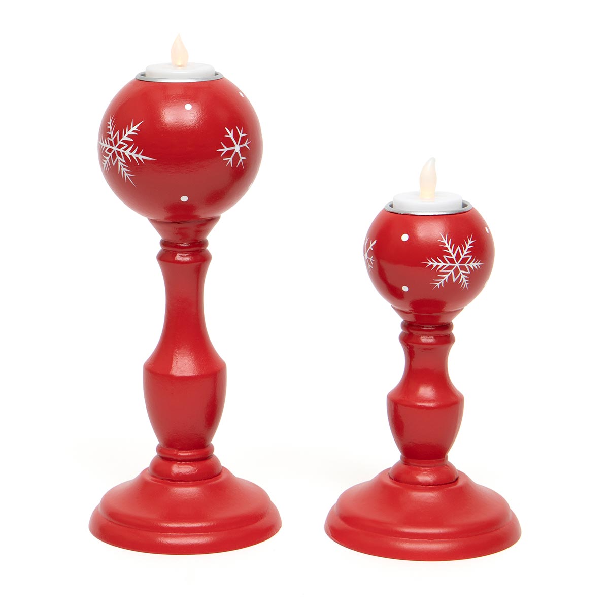 !SWEDISH BALL CANDLEHOLDER RED/WHITE WITH SNOWFLAKES SMALL