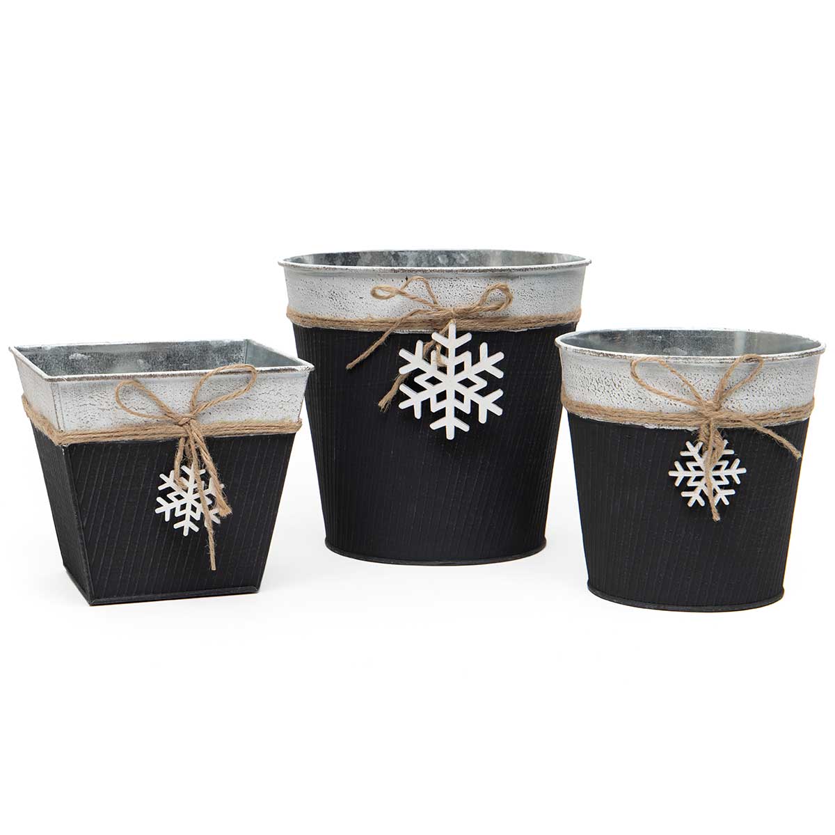 BUCKET RIBBED WITH SNOWFLAKE SQ 6IN X 6IN X 5IN METAL - Click Image to Close