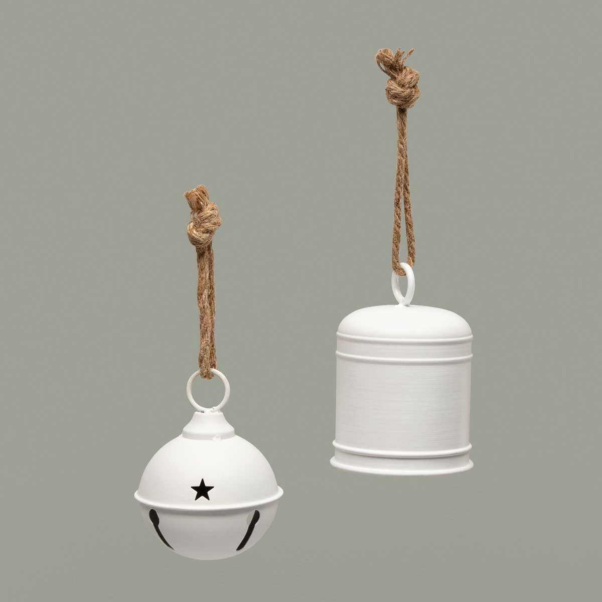BELL SLEIGH/JINGLE MATTE WHITE 4IN X 5IN METAL WITH ROPE HANGER - Click Image to Close