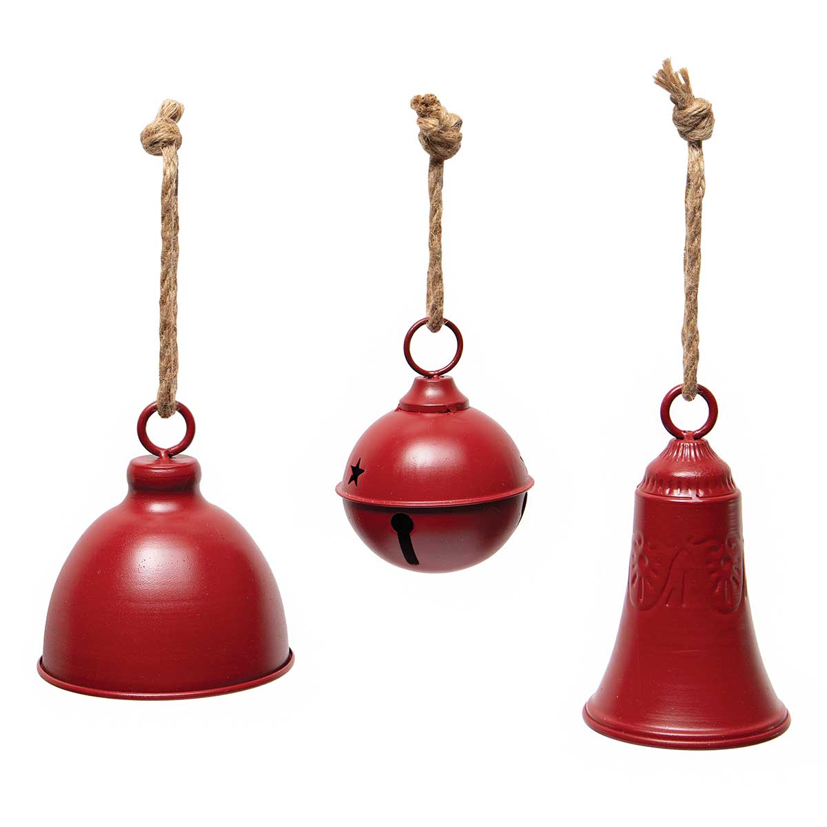 BELL SLEIGH/JINGLE MATTE RED 4IN X 5IN METAL WITH ROPE HANGER