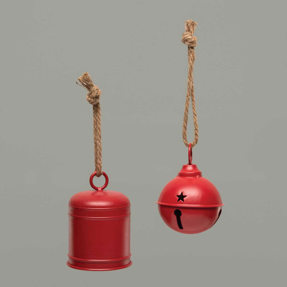 BELL SLEIGH/JINGLE MATTE RED 4IN X 5IN METAL WITH ROPE HANGER - Click Image to Close