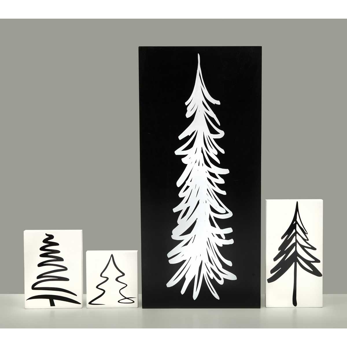 !FALALA SNOW TREE RECTANGULAR WOOD SIGN BLACK b50