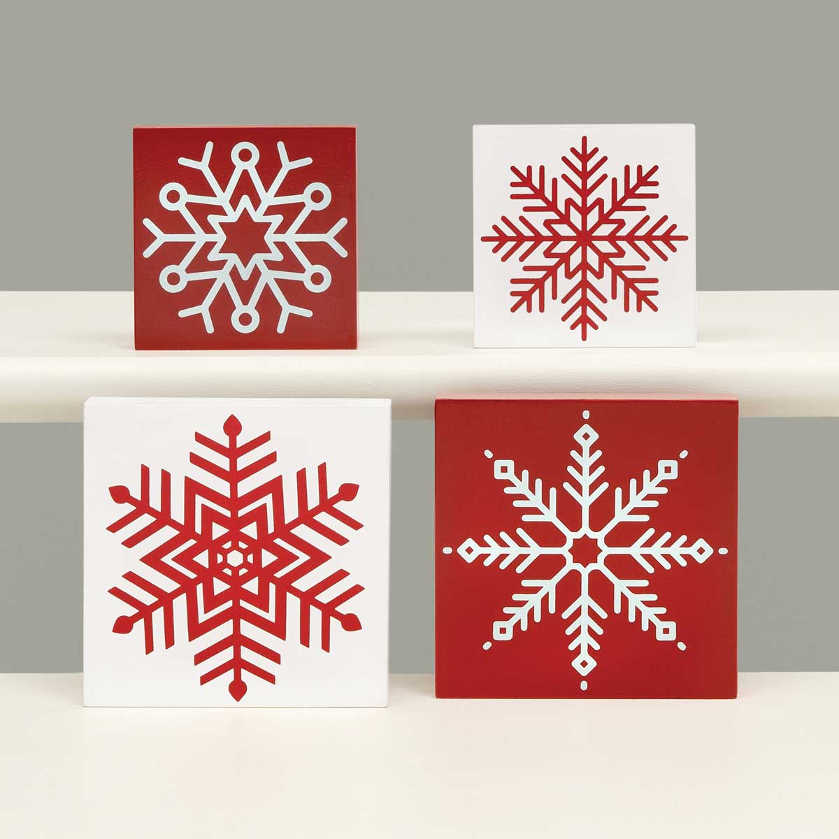 BLOCK SNOWFLAKE RED 2 ASSORTED SMALL 3.5IN X .75IN X 3.5IN