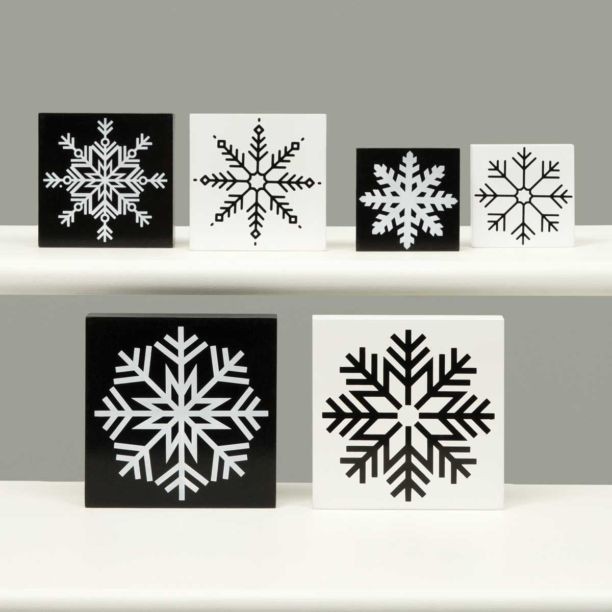BLOCK SNOWFLAKE BK 2 ASSORTED LARGE 5IN X .75IN X 5IN