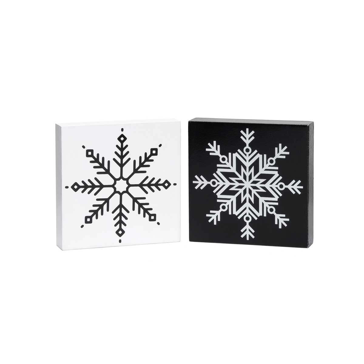 BLOCK SNOWFLAKE BK 2 ASSORTED MD 4IN X .75IN X 4IN - Click Image to Close
