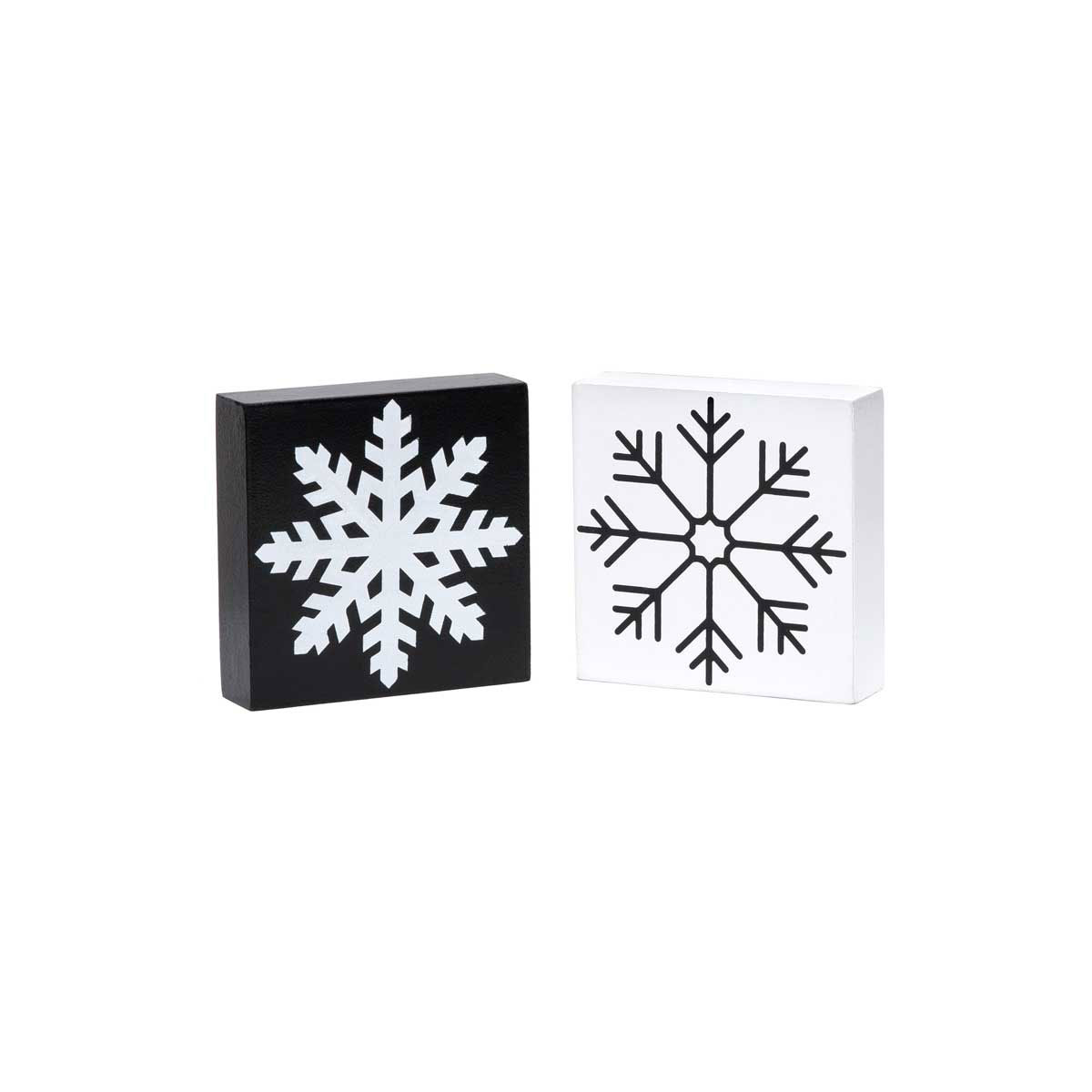 BLOCK SNOWFLAKE BK 2 ASSORTED SMALL 3IN X .75IN X 3IN - Click Image to Close