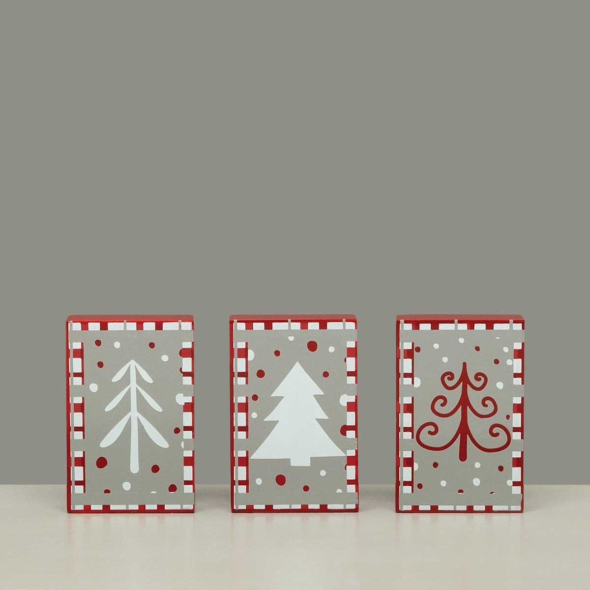 BLOCK HOLIDAY TREE 3 ASSORTED 2IN X .75IN X 3IN