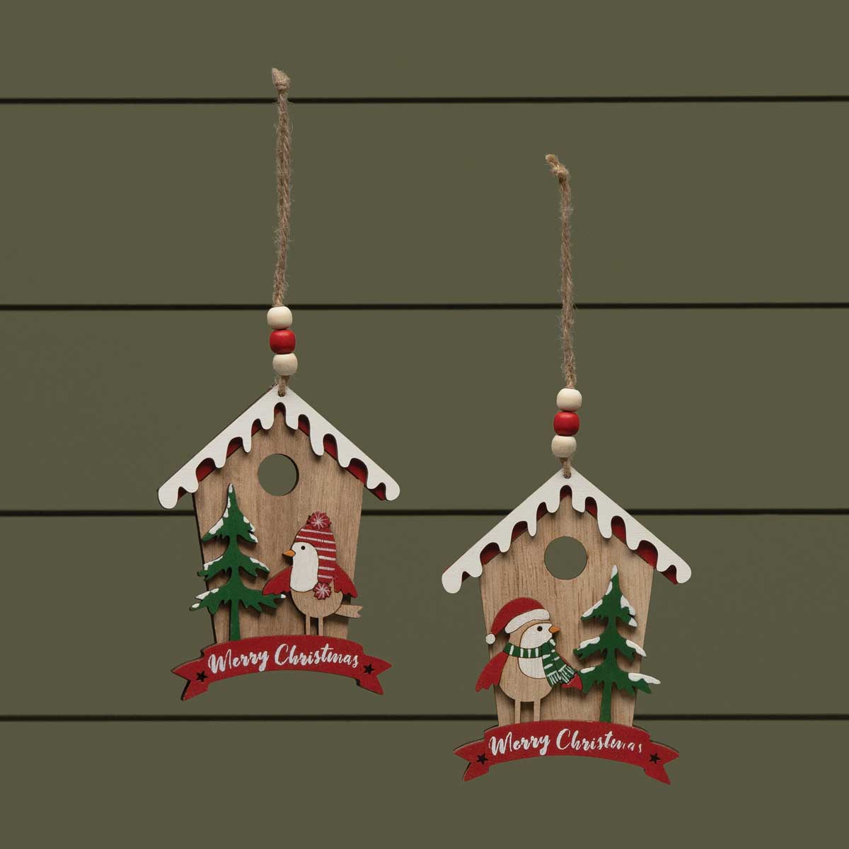 ORNAMENT BIRDHOUSE 2 ASSORTED 3.75IN X 5IN WOOD