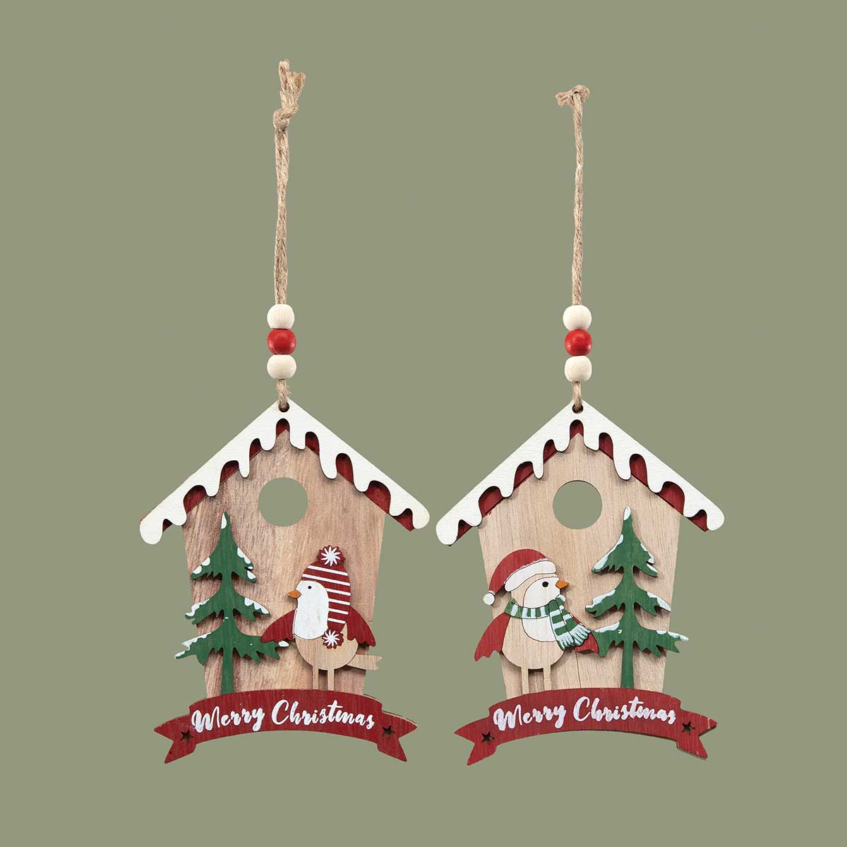 ORNAMENT BIRDHOUSE 2 ASSORTED 3.75IN X 5IN WOOD - Click Image to Close
