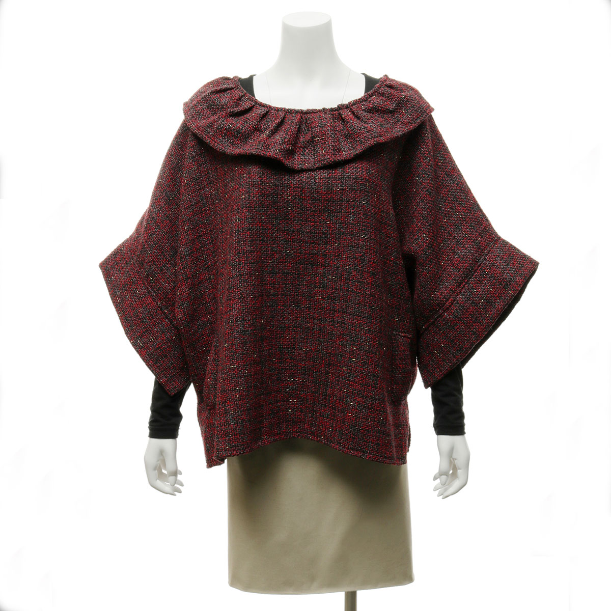 b50 TUNIC WITH RUFFLE RED/BLAC - Click Image to Close
