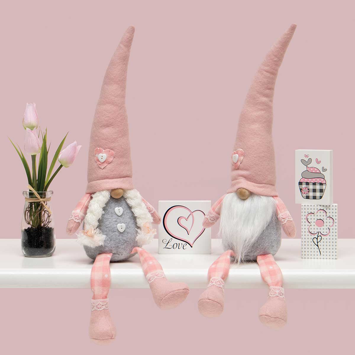 !Sweetheart Gnome Couple with Wood Nose 18"