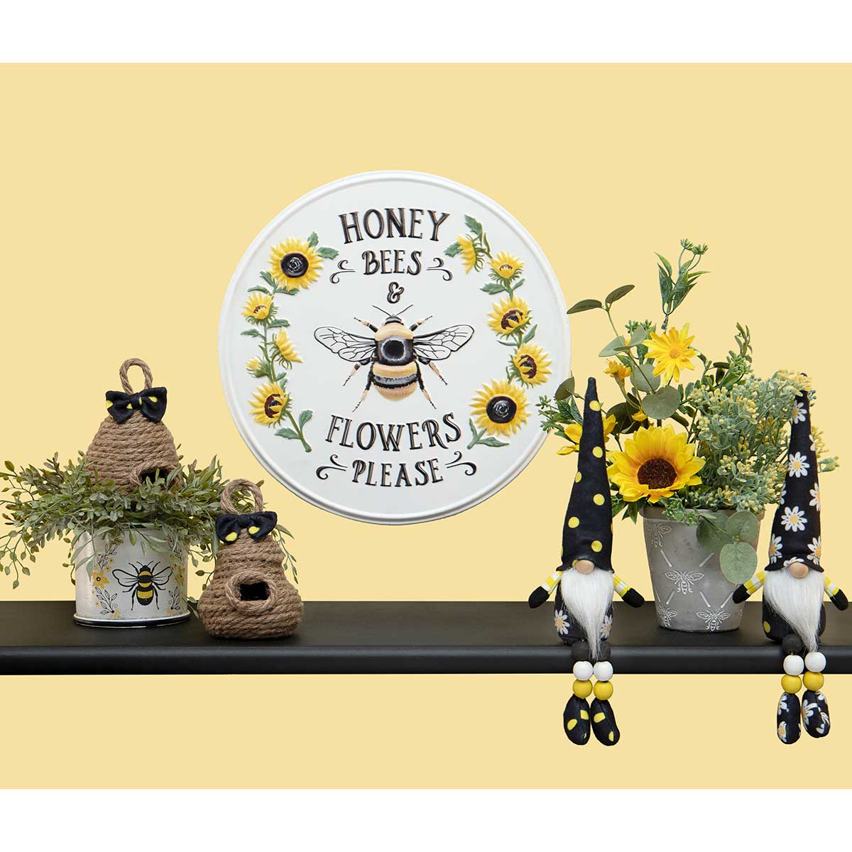 !Honey Bees/Flowers Please Metal Sign 15"x1"x15"