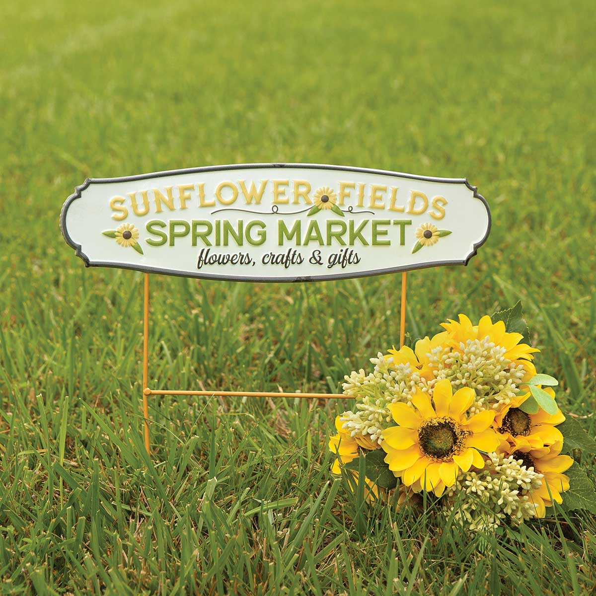 b50 SIGN SUNFLOWER FIELDS WITH STAKES 14IN X 4IN METAL - Click Image to Close