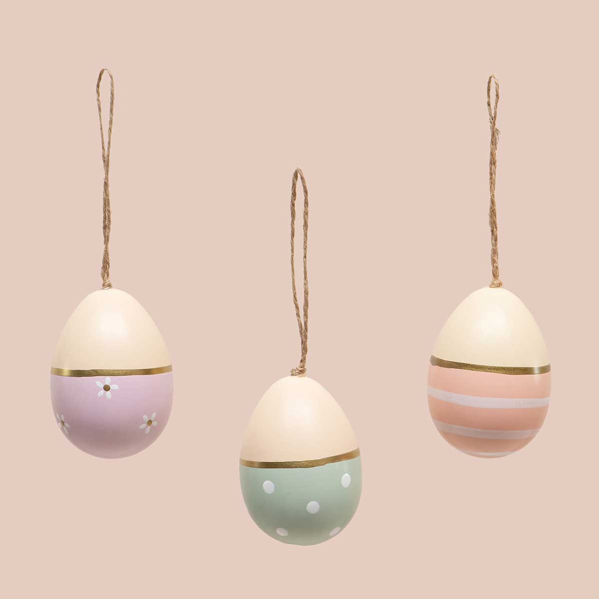 !Egg Ornament with Twine Hanger 3 Assorted