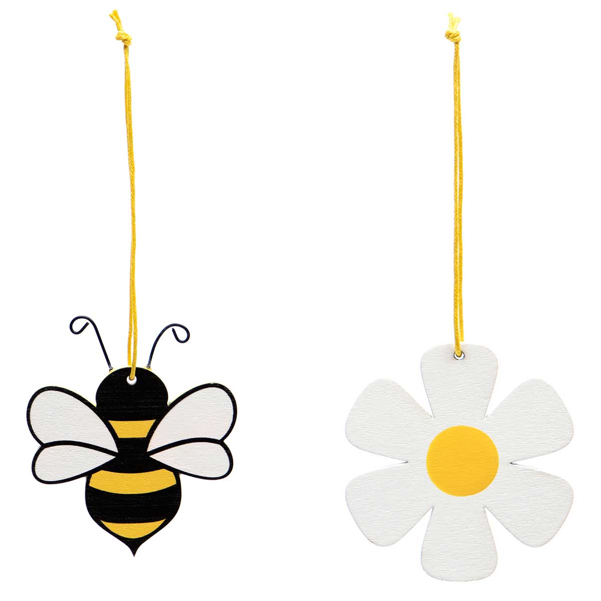 !Bee and Daisy Wood Ornament with String Hanger