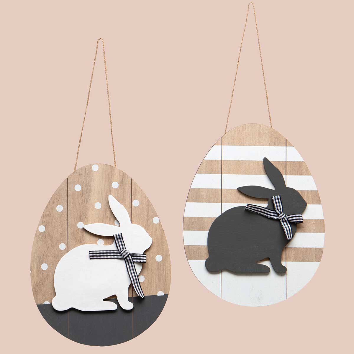 !Rabbit on Egg Hanging Wood Sign with Twine Hanger