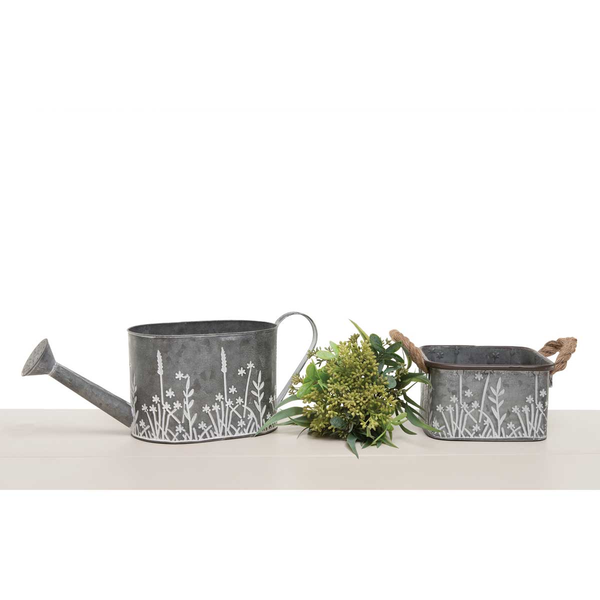 PLANTER MEADOW MOTIF SQUARE 7.75IN X 4.25IN METAL - Click Image to Close