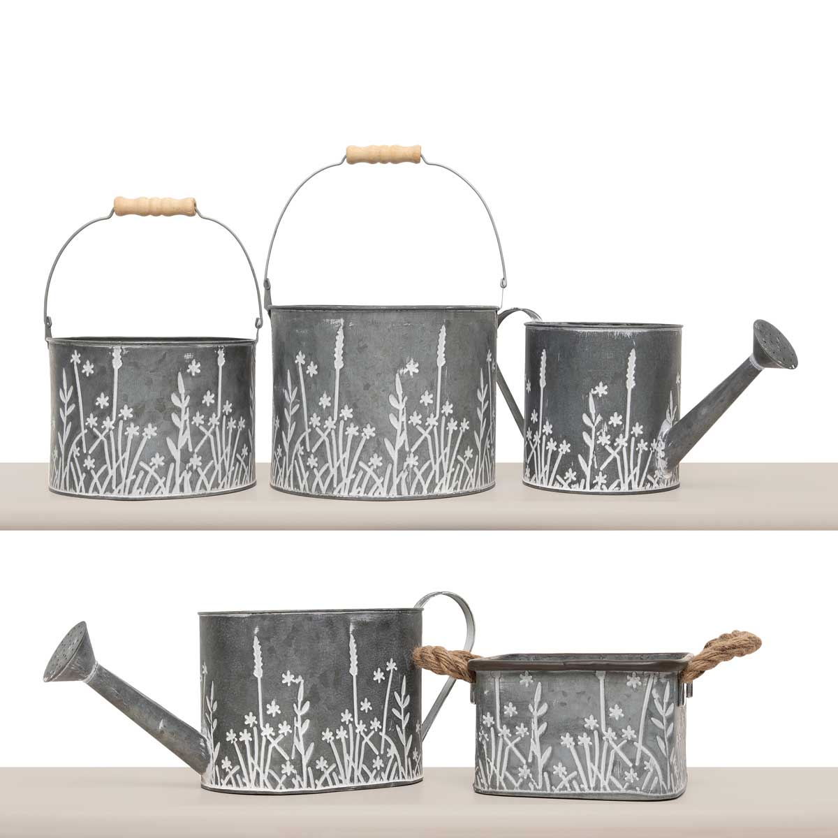 PLANTER MEADOW MOTIF SQUARE 7.75IN X 4.25IN METAL - Click Image to Close
