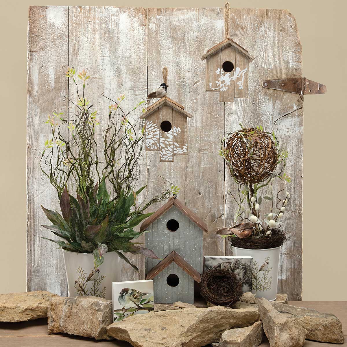 BIRDHOUSE WITH BIRD STENCIL 6IN X 4IN X 7.25IN WOOD - Click Image to Close