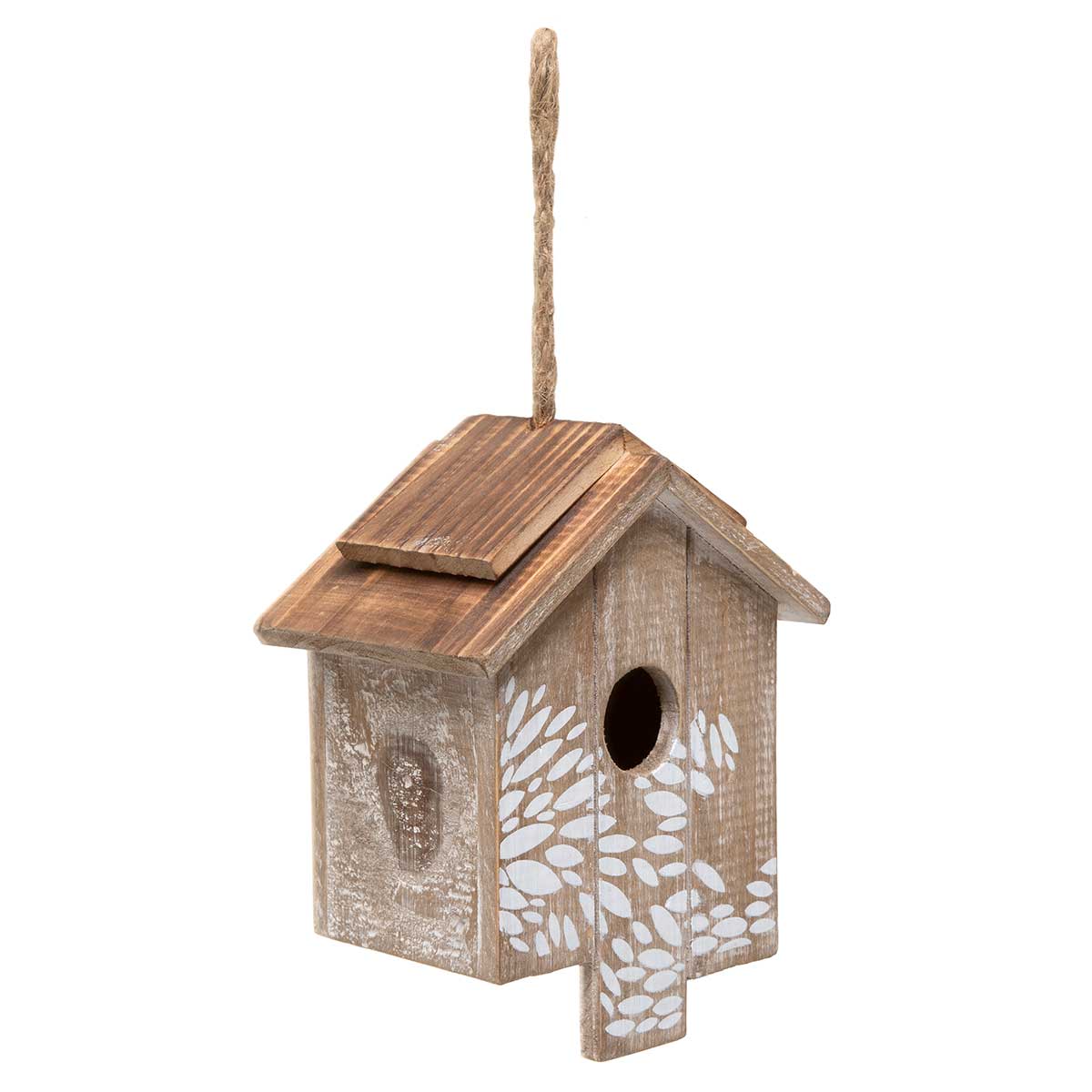 BIRDHOUSE WITH FLORAL STENCIL 6IN X 4IN X 7.25IN WOOD