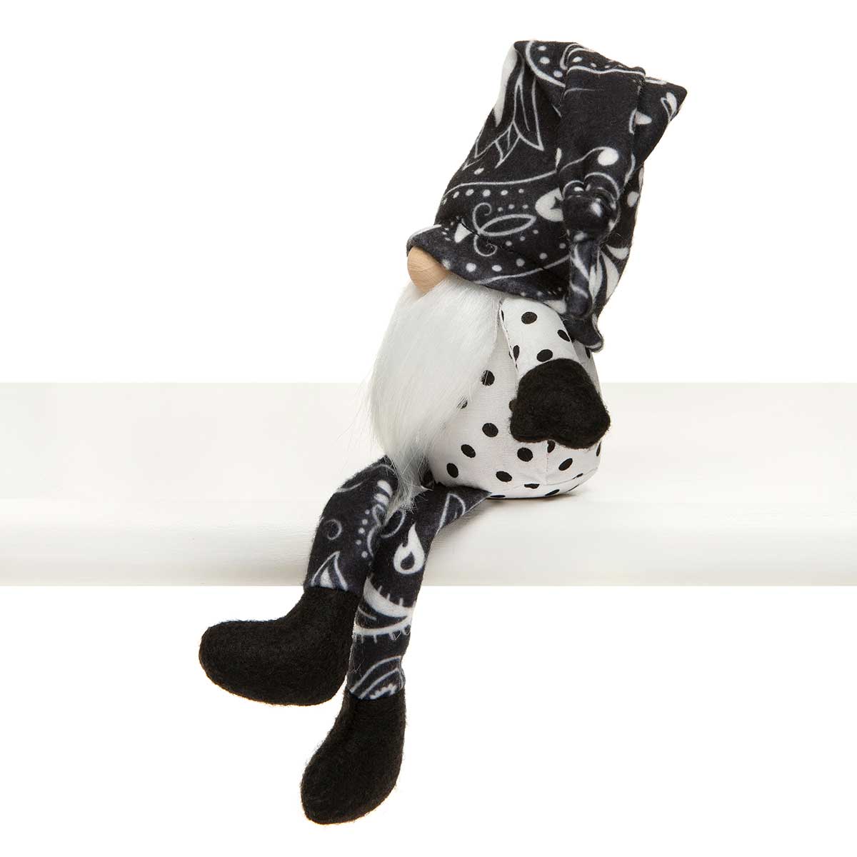 b70 GNOME BANDANA WITH LEGS BLACK/WHITE 4IN X 2.5IN X 14IN - Click Image to Close