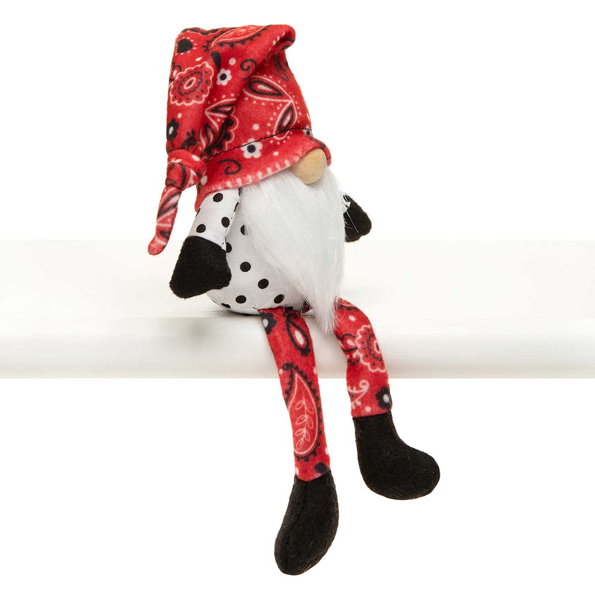 b70 GNOME BANDANA WITH LEGS RE/WHITE 4IN X 2.5IN X 14IN - Click Image to Close