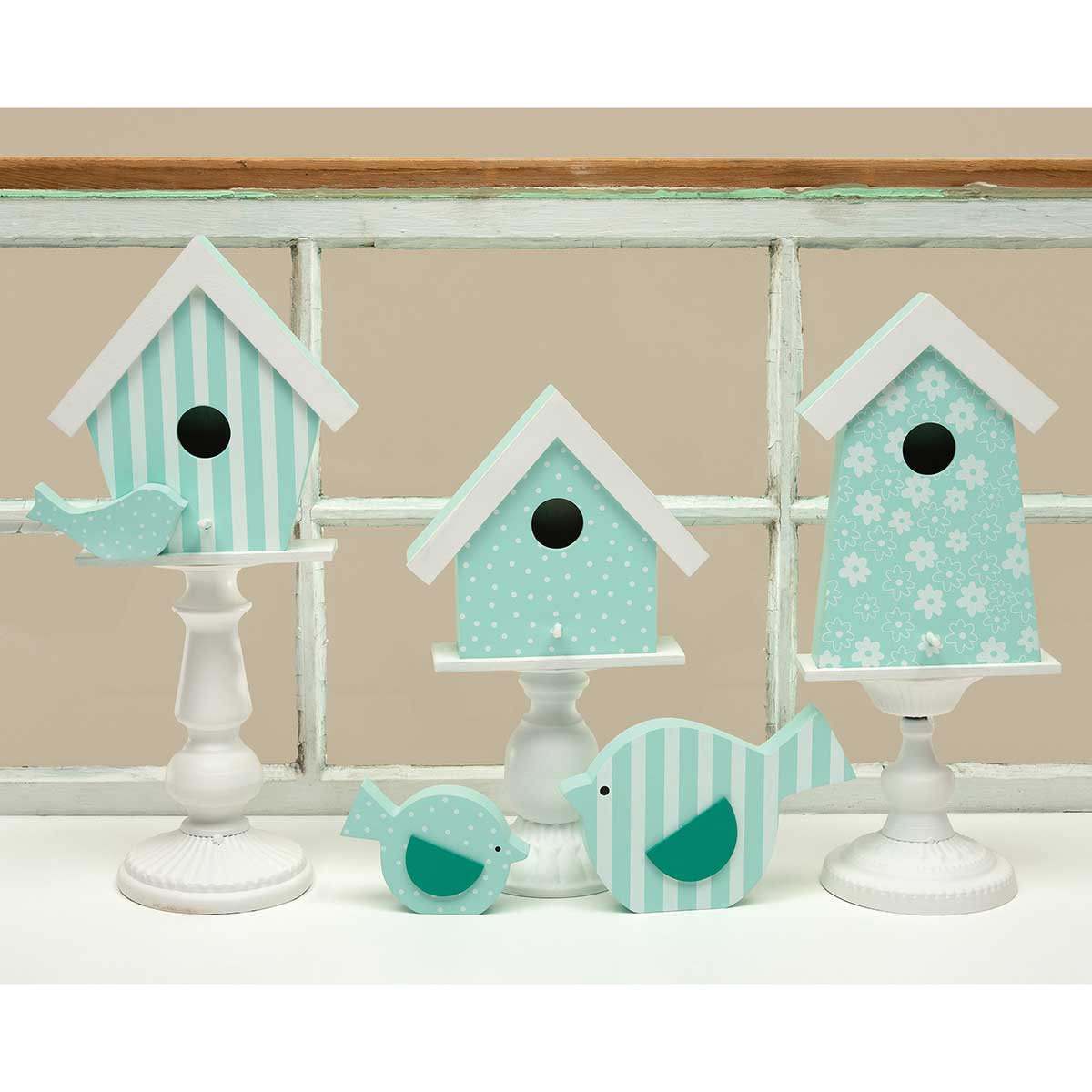 b50 BIRDHOUSE BLUE MEADOW STRIPE 6.75IN X 2.75IN X 7.25IN WOOD - Click Image to Close