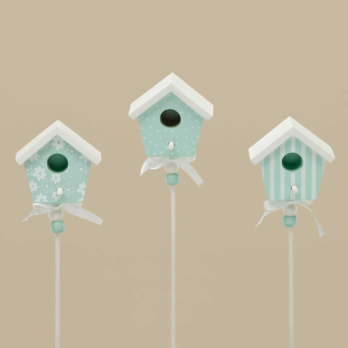 b50 BIRDHOUSE ON STICK 3 ASSORTED 2.25IN X 1.25IN X 2.25IN WOOD - Click Image to Close