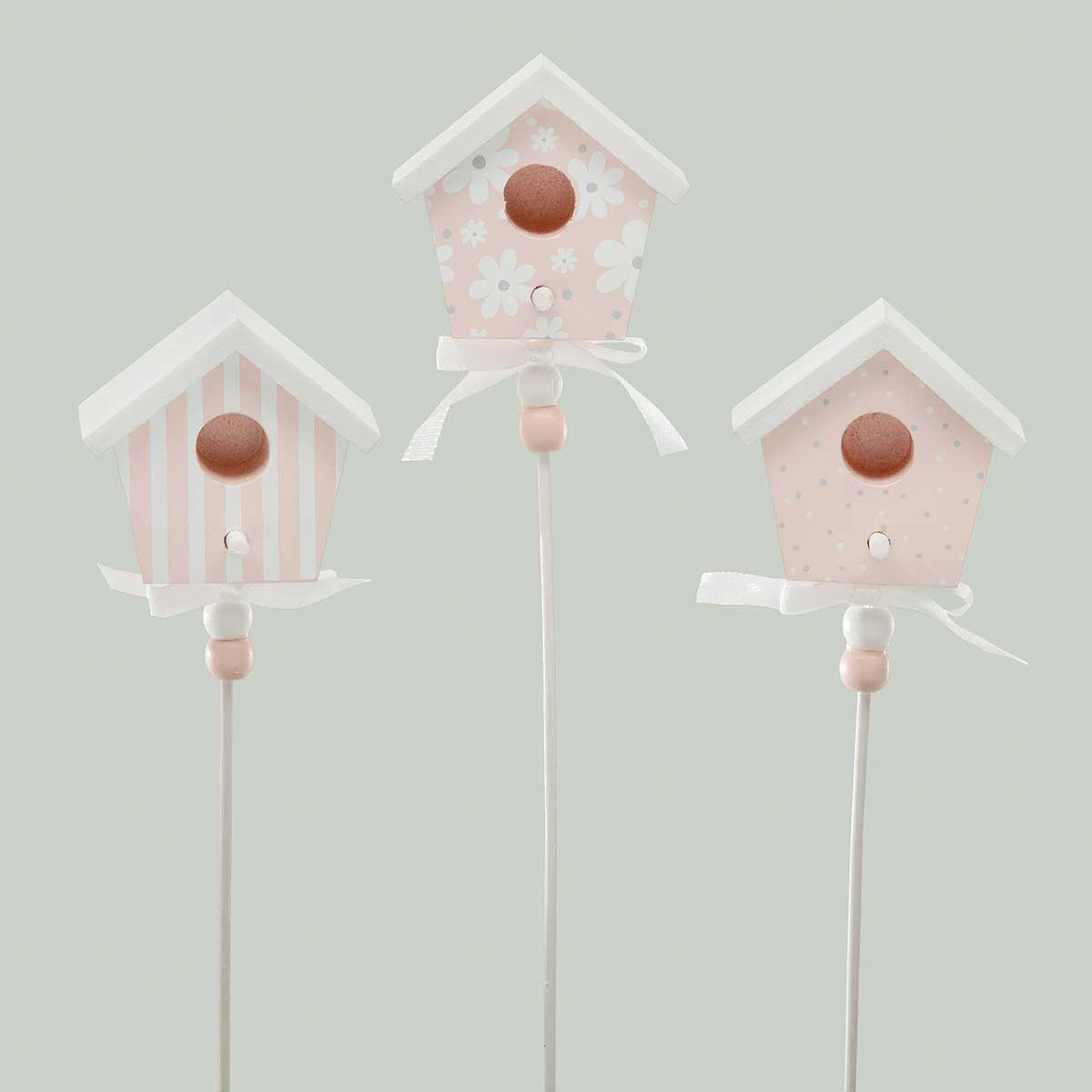 BIRDHOUSE ON STICK 3 ASSORTED 2.25IN X 1.25IN X 2.25IN WOOD