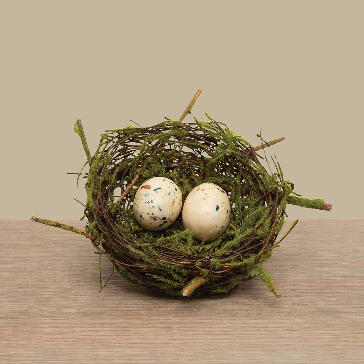 TWIG NEST WITH CREAM EGGS 5IN X 2IN TWIG/WOOD - Click Image to Close
