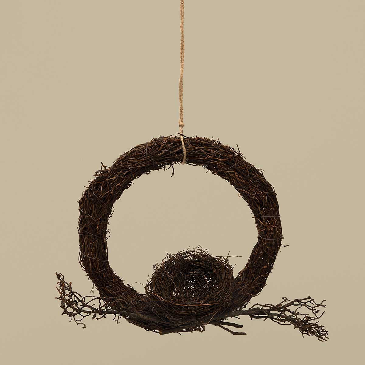NESTINGS TWIG WREATH WITH NEST AND TWINE HANGER 11"X9.5"