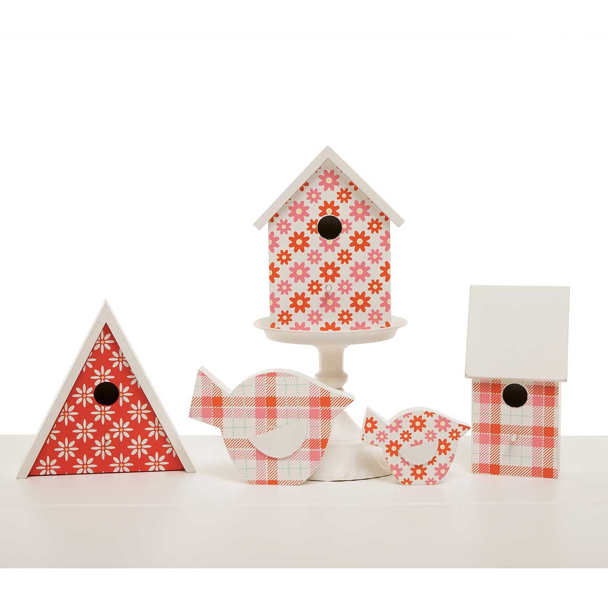 CORAL FAIR A-FRAME WOOD BIRDHOUSE SIT-A-BOUT CORAL/WHITE