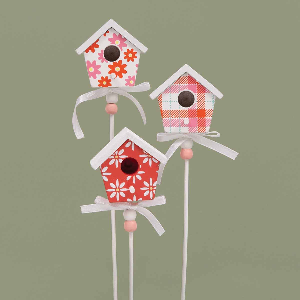 b50 BIRDHOUSE ON STICK 3 ASSORTED 2.25IN X 1IN X 2.25IN WOOD - Click Image to Close
